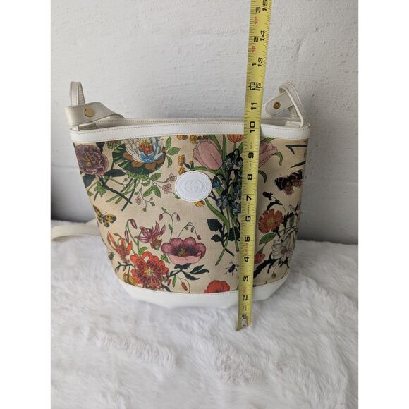 Vintage GUCCI Flora Shoulder Bag Floral‎ CanvasWhite  Leather 70's - 80's - Picture 8 of 14